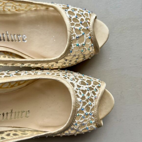 Lady Couture Ivy Peep Toe Gold Lace Mesh Stiletto Heels NIB Women’s EU 39 US 8 - Picture 9 of 16